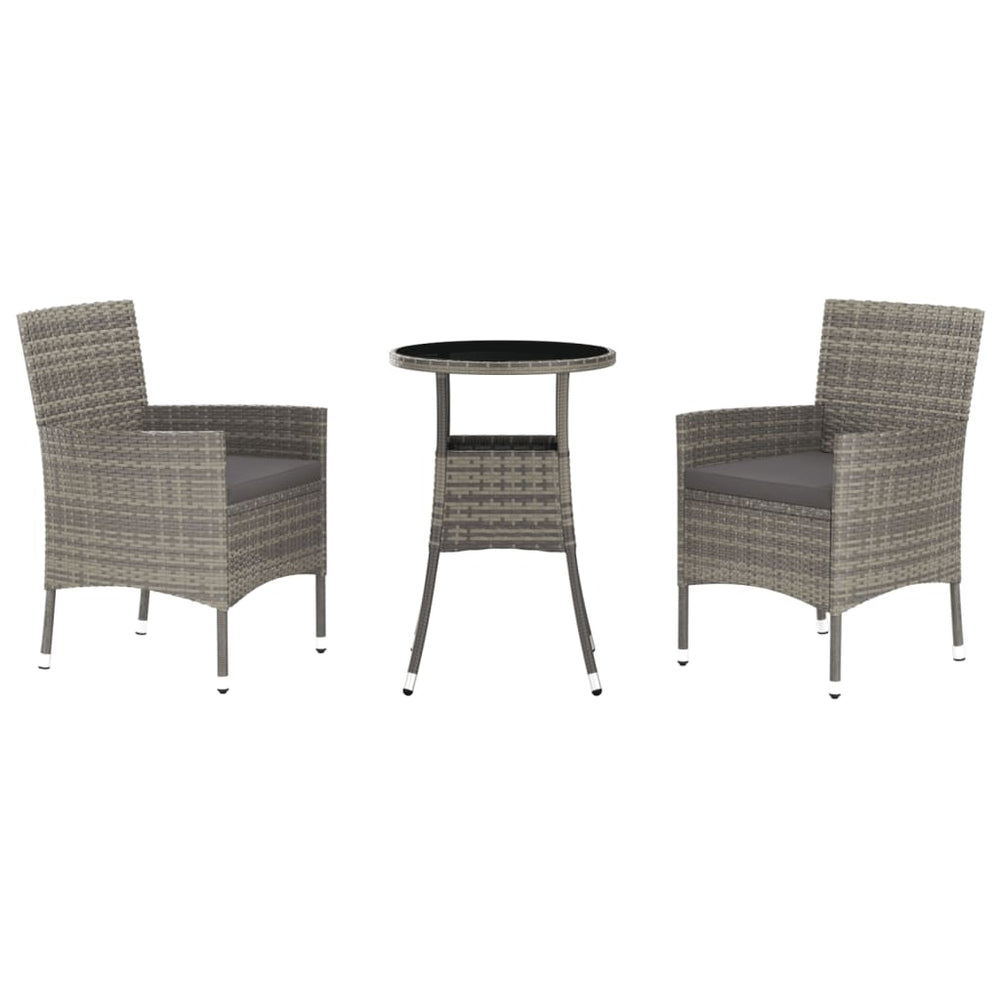 3-delige Bistroset met kussens poly rattan grijs MeubelReus