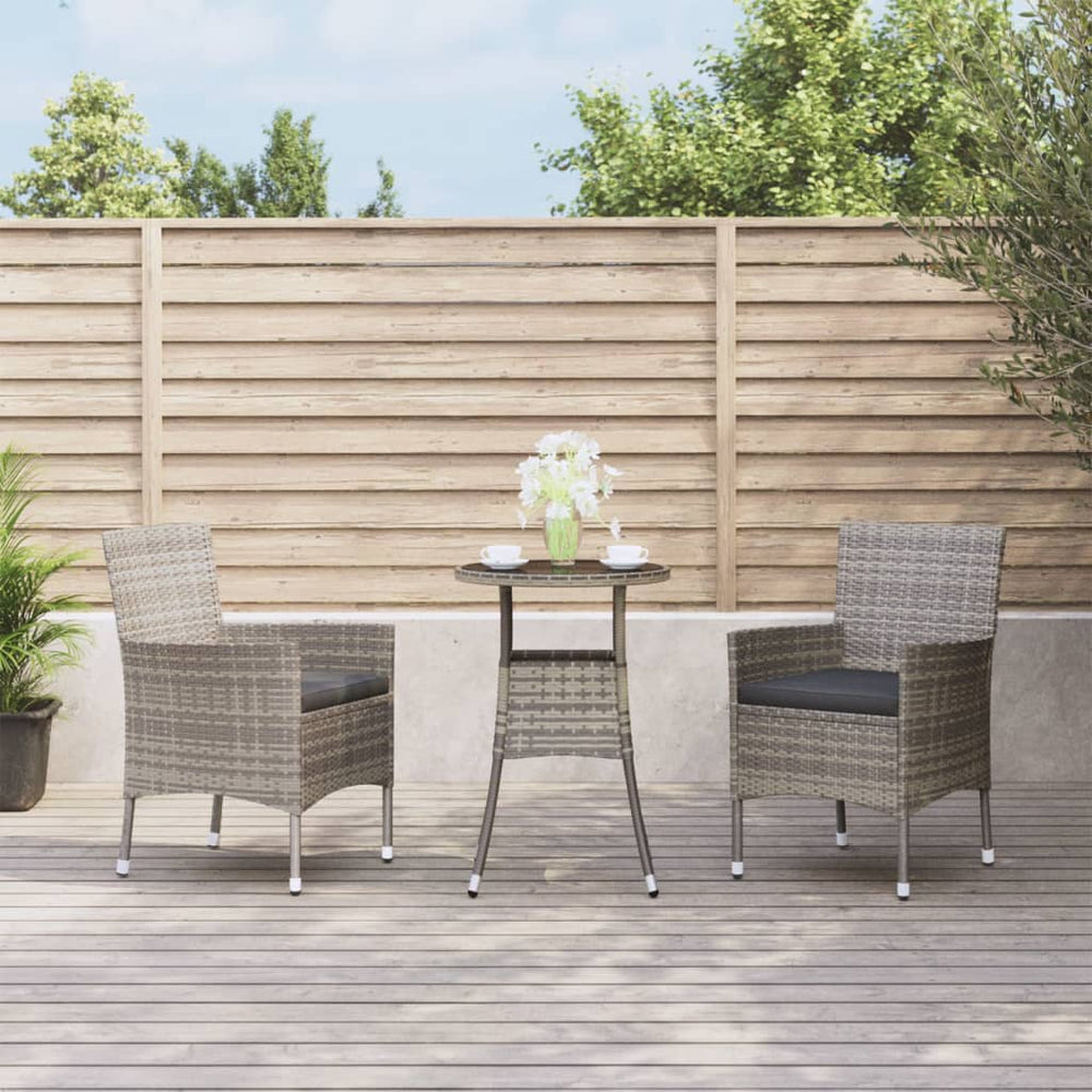 3-delige Bistroset met kussens poly rattan grijs MeubelReus