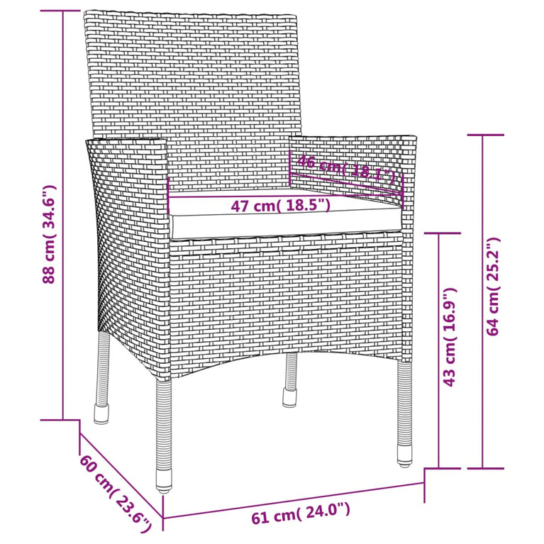 3-delige Bistroset met kussens poly rattan beige MeubelReus