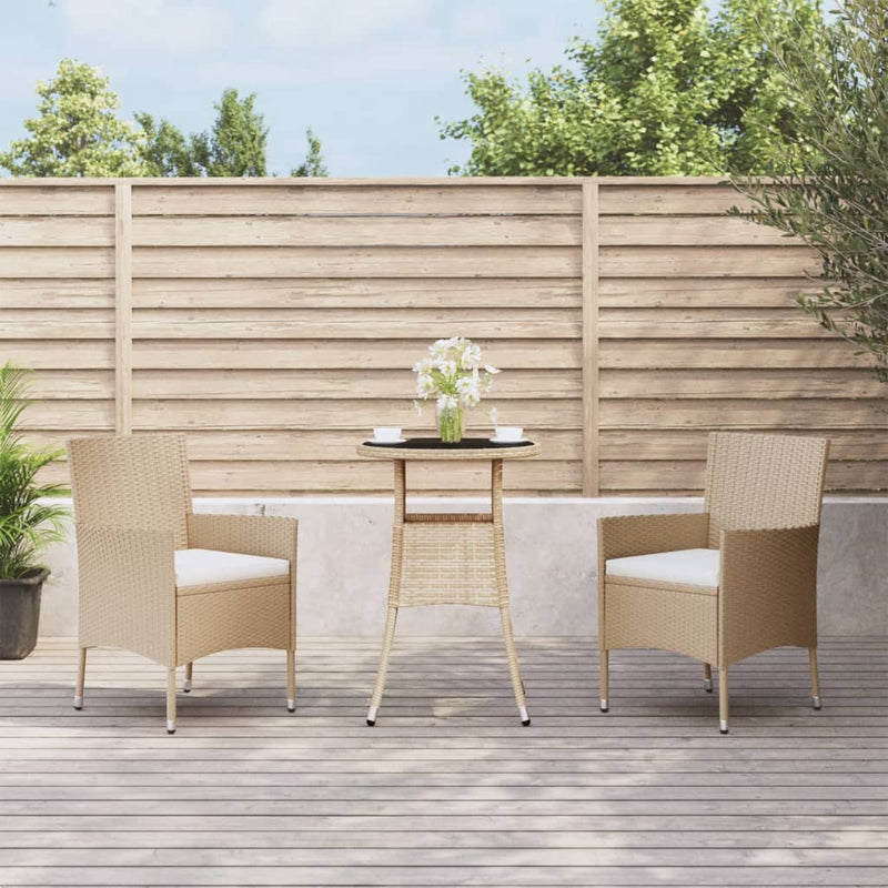 3-delige Bistroset met kussens poly rattan beige MeubelReus