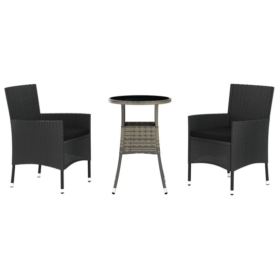 3-delige Bistroset met kussens poly rattan zwart MeubelReus