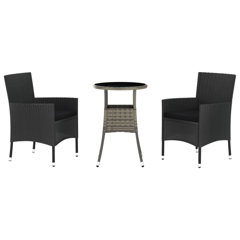 3-delige Bistroset met kussens poly rattan zwart MeubelReus