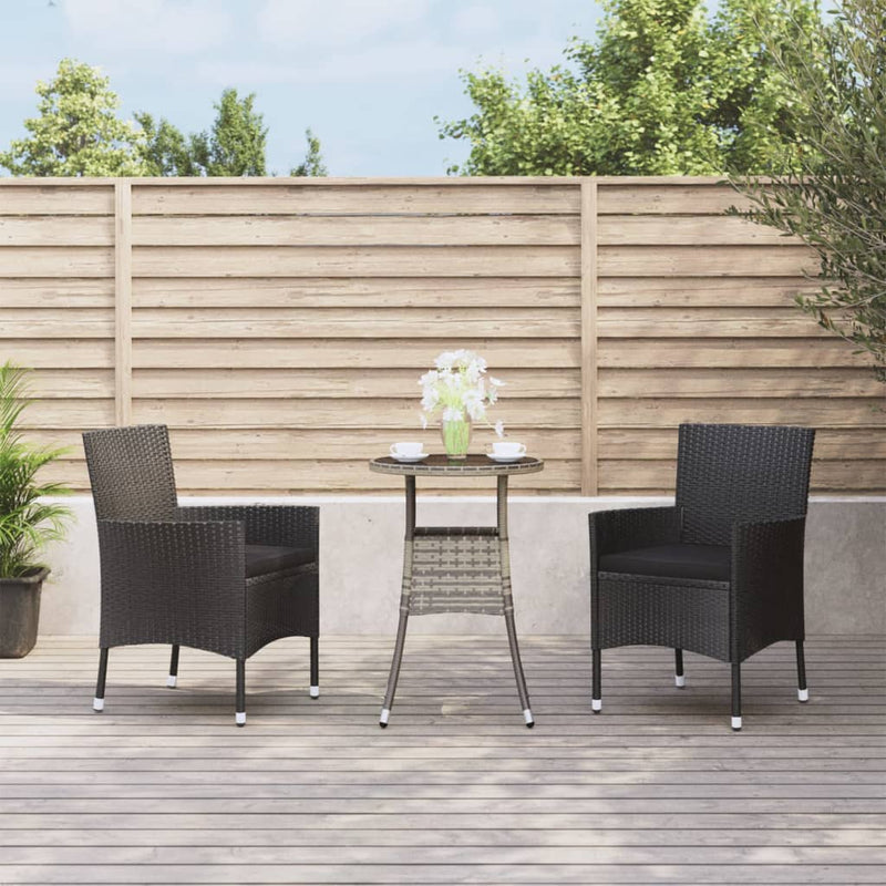 3-delige Bistroset met kussens poly rattan zwart MeubelReus