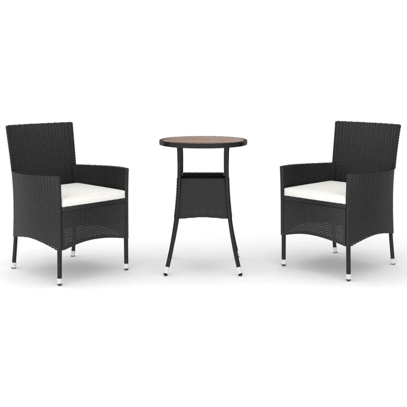 3-delige Bistroset met kussens poly rattan zwart MeubelReus