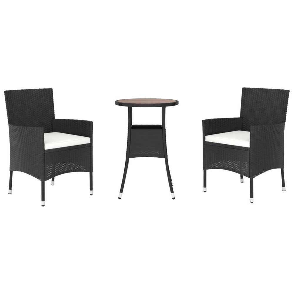 3-delige Bistroset met kussens poly rattan zwart MeubelReus