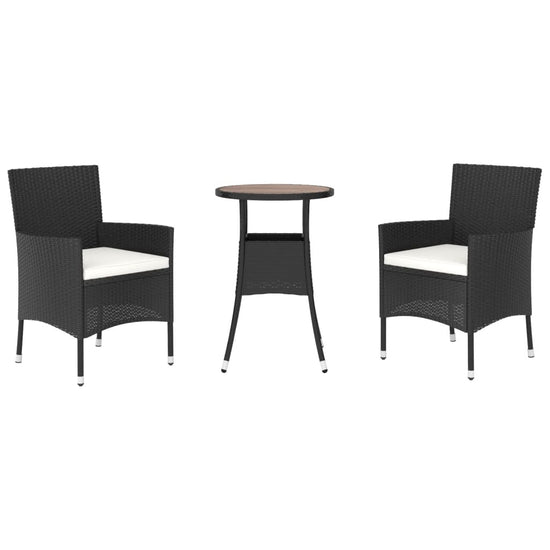 3-delige Bistroset met kussens poly rattan zwart MeubelReus