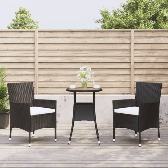 3-delige Bistroset met kussens poly rattan zwart MeubelReus