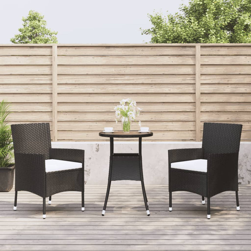 3-delige Bistroset met kussens poly rattan zwart MeubelReus
