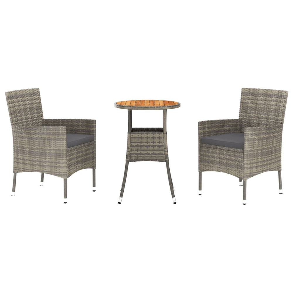 3-delige Bistroset met kussens poly rattan grijs MeubelReus