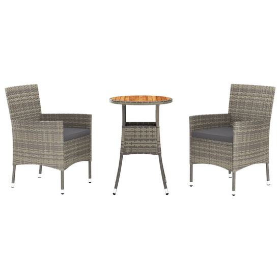 3-delige Bistroset met kussens poly rattan grijs MeubelReus