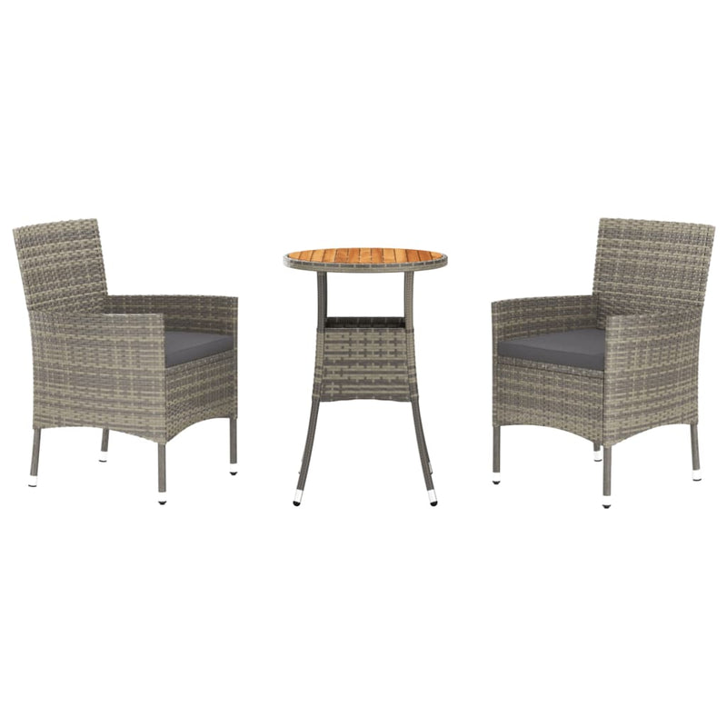 3-delige Bistroset met kussens poly rattan grijs MeubelReus