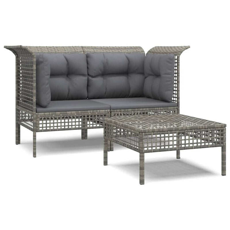 3-delige Loungeset met kussens poly rattan grijs MeubelReus