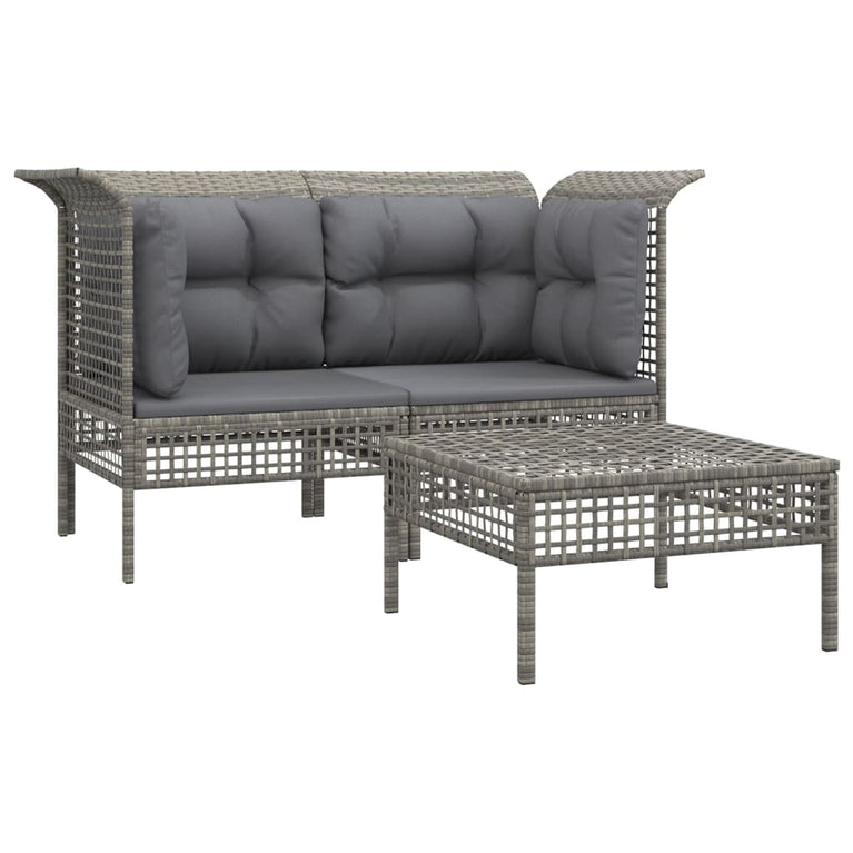 3-delige Loungeset met kussens poly rattan grijs MeubelReus