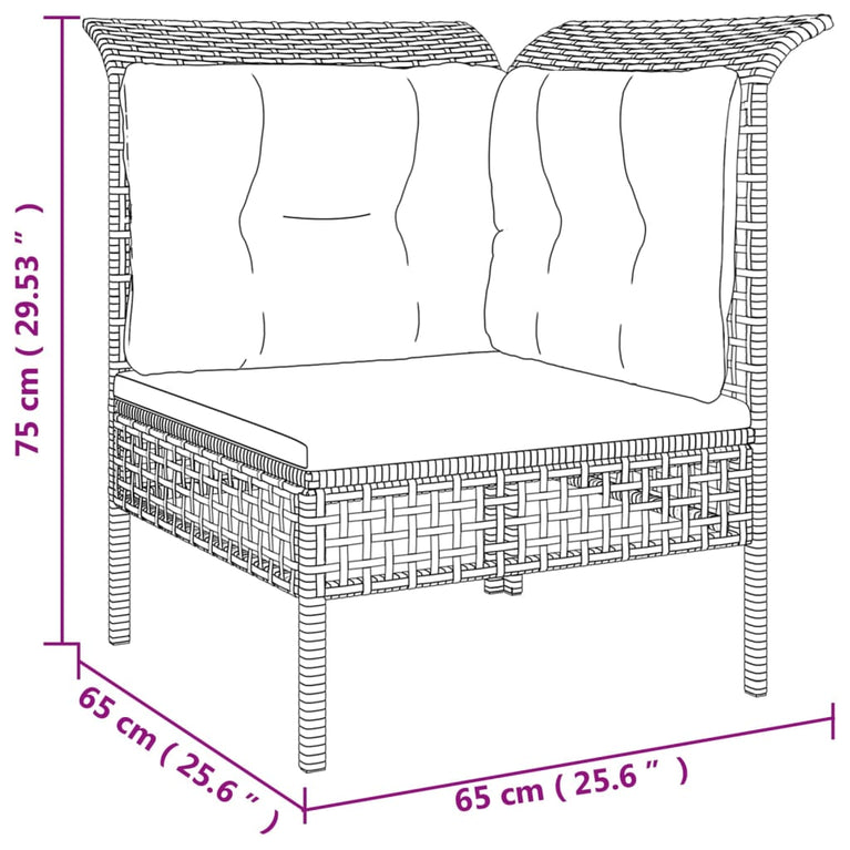 3-delige Loungeset met kussens poly rattan grijs MeubelReus