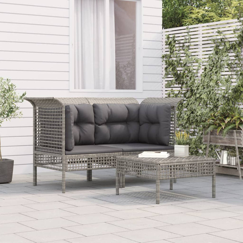 3-delige Loungeset met kussens poly rattan grijs MeubelReus