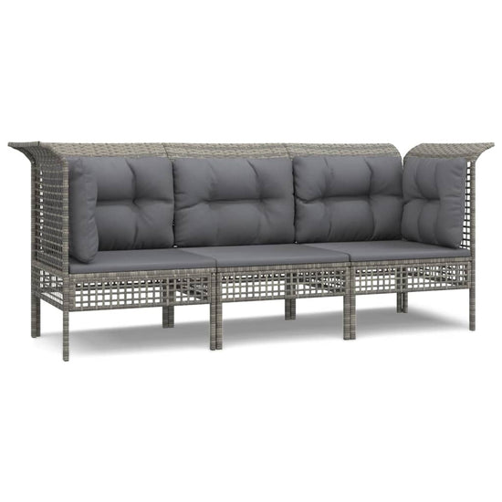3-delige Loungeset met kussens poly rattan grijs MeubelReus