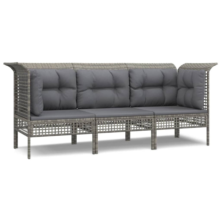 3-delige Loungeset met kussens poly rattan grijs MeubelReus