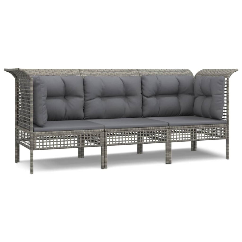 3-delige Loungeset met kussens poly rattan grijs MeubelReus