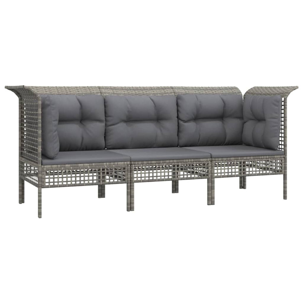 3-delige Loungeset met kussens poly rattan grijs MeubelReus