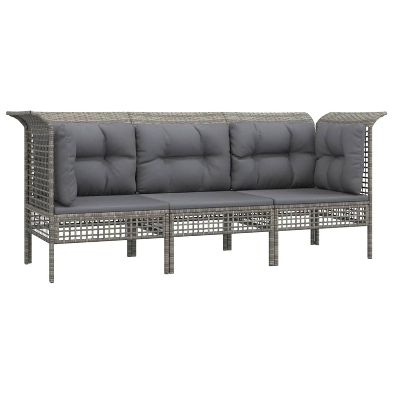 3-delige Loungeset met kussens poly rattan grijs MeubelReus