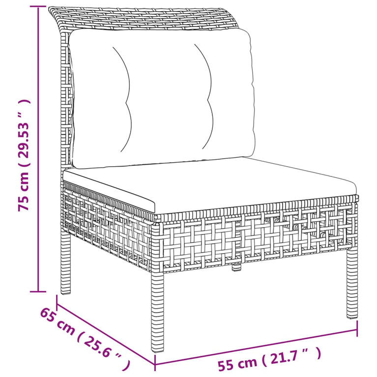 3-delige Loungeset met kussens poly rattan grijs MeubelReus