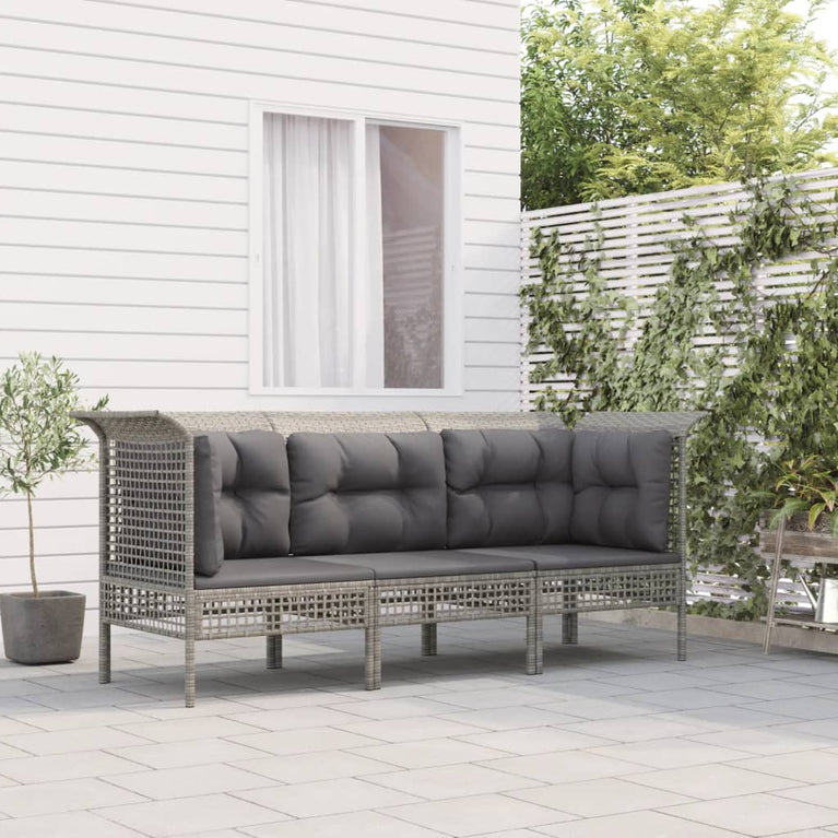 3-delige Loungeset met kussens poly rattan grijs MeubelReus