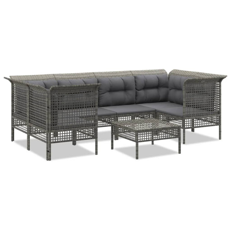 7-delige Loungeset met kussens poly rattan grijs MeubelReus