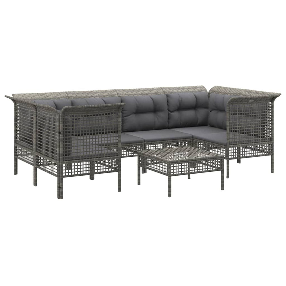 7-delige Loungeset met kussens poly rattan grijs MeubelReus