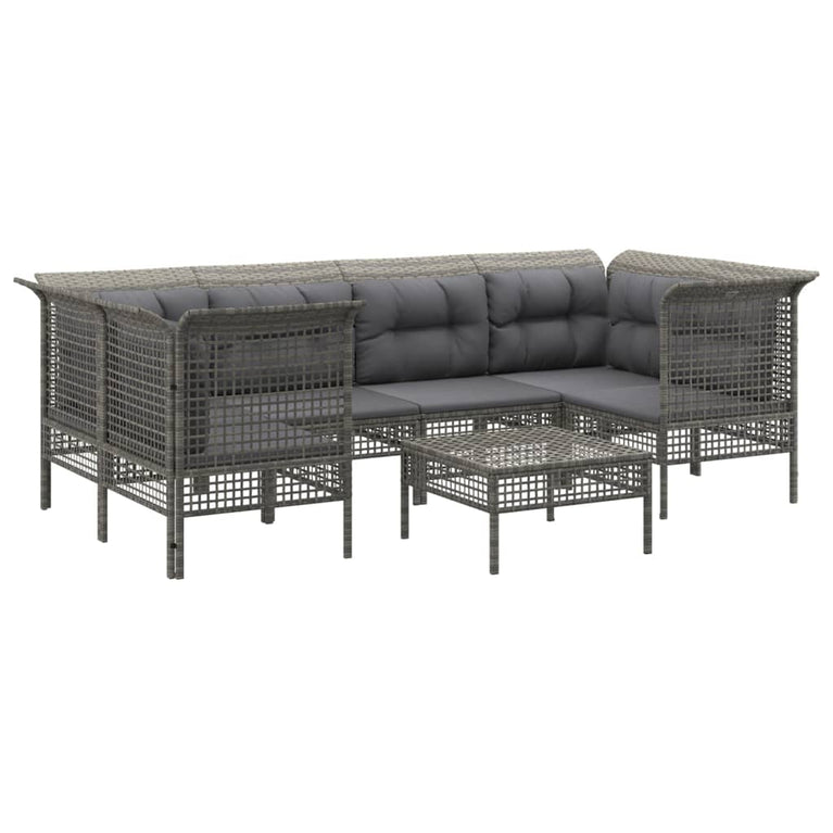 7-delige Loungeset met kussens poly rattan grijs MeubelReus