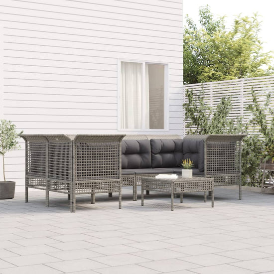 7-delige Loungeset met kussens poly rattan grijs MeubelReus