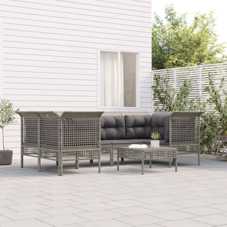 7-delige Loungeset met kussens poly rattan grijs MeubelReus