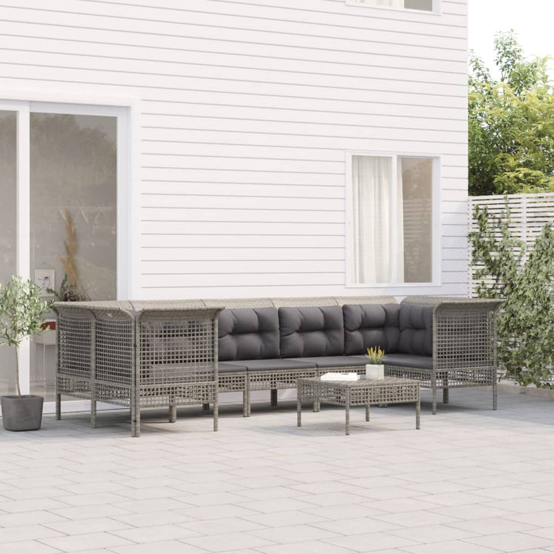 8-delige Loungeset met kussens poly rattan grijs MeubelReus