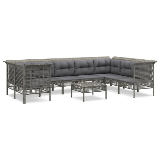 9-delige Loungeset met kussens poly rattan grijs MeubelReus