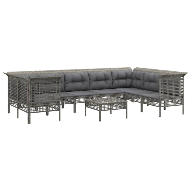 9-delige Loungeset met kussens poly rattan grijs MeubelReus