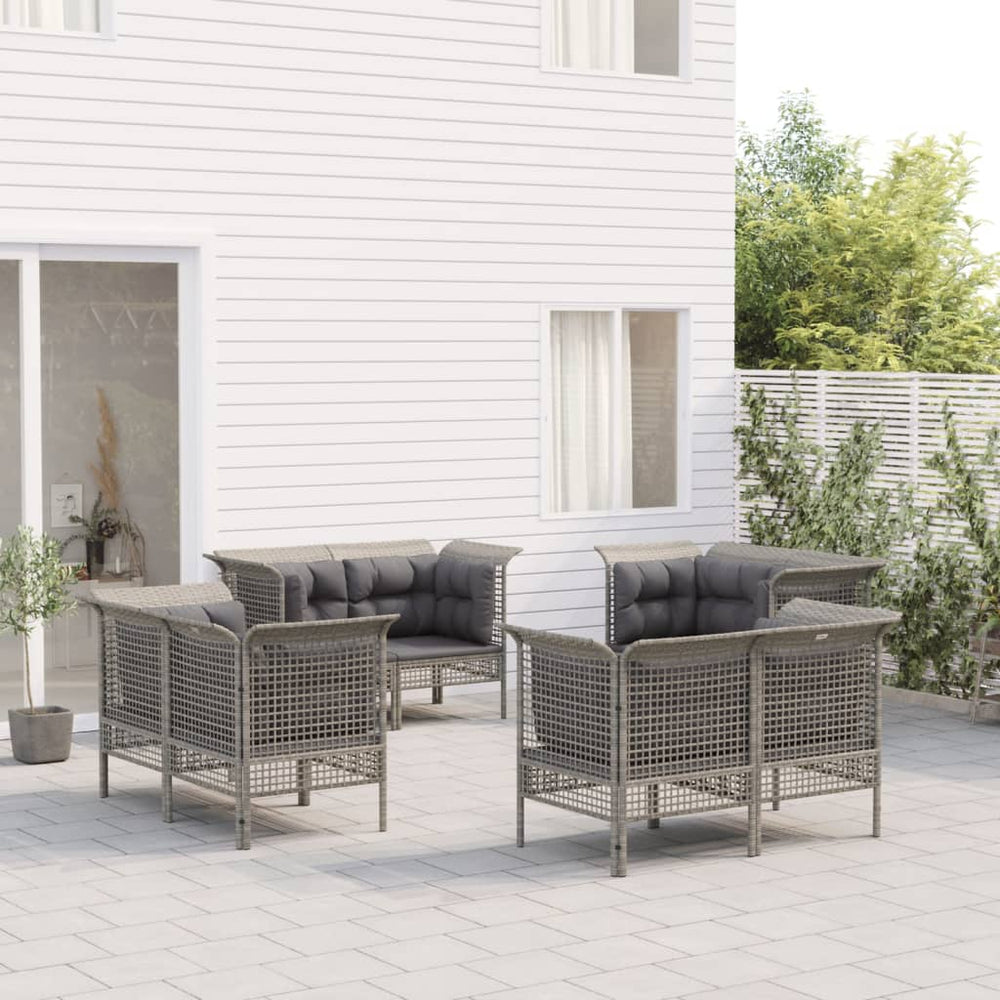8-delige Loungeset met kussens poly rattan grijs MeubelReus