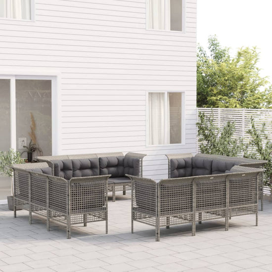 12-delige Loungeset met kussens poly rattan grijs MeubelReus