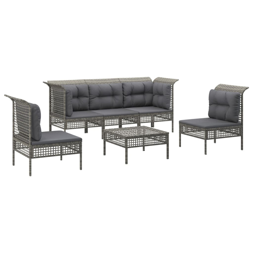 6-delige Loungeset met kussens poly rattan grijs MeubelReus