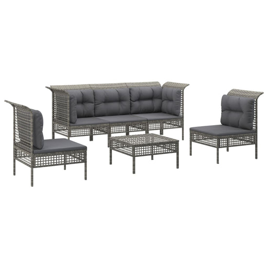 6-delige Loungeset met kussens poly rattan grijs MeubelReus