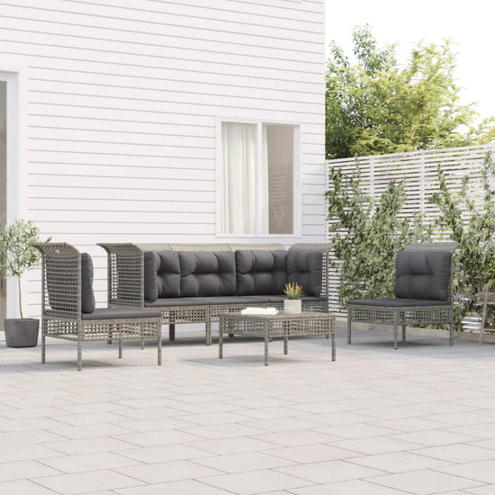 6-delige Loungeset met kussens poly rattan grijs MeubelReus