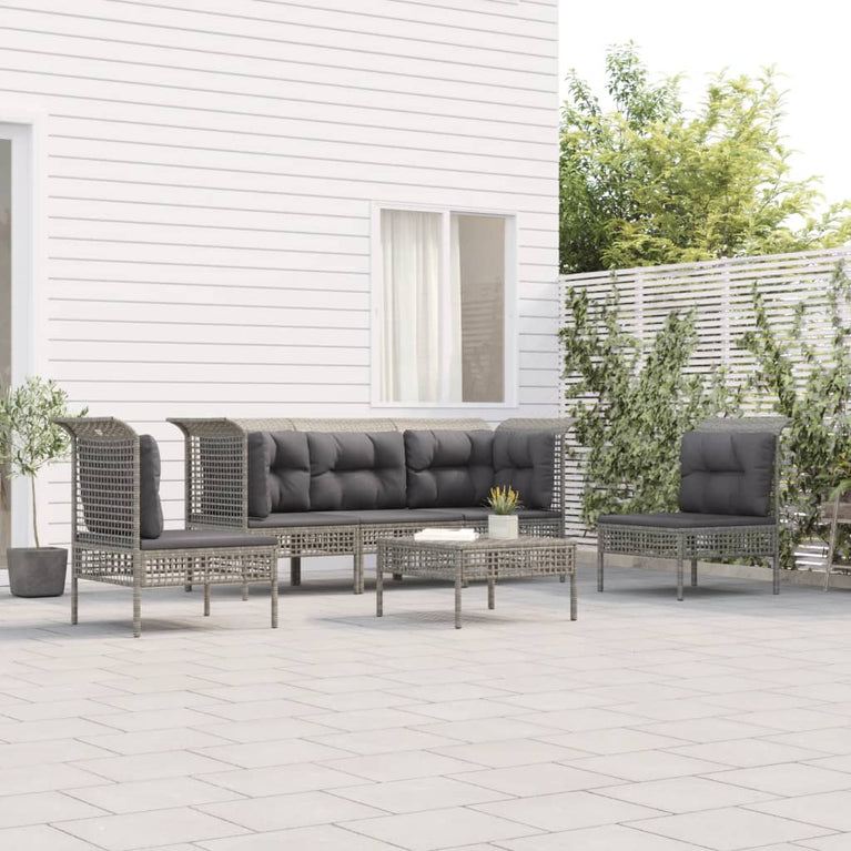 6-delige Loungeset met kussens poly rattan grijs MeubelReus