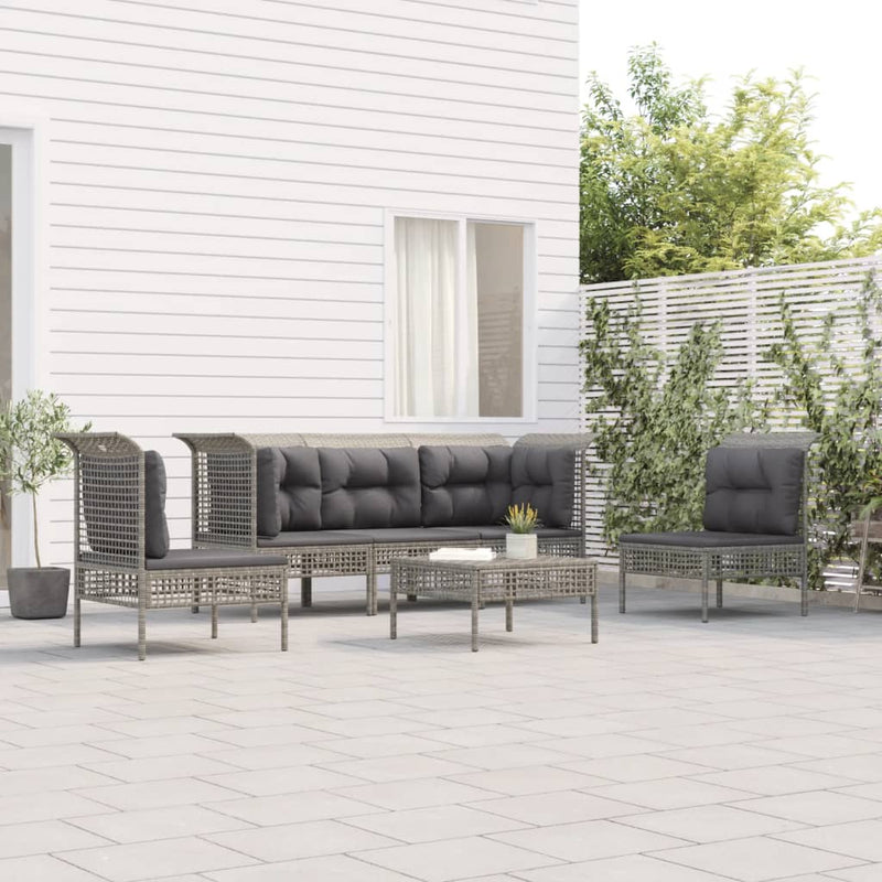 6-delige Loungeset met kussens poly rattan grijs MeubelReus