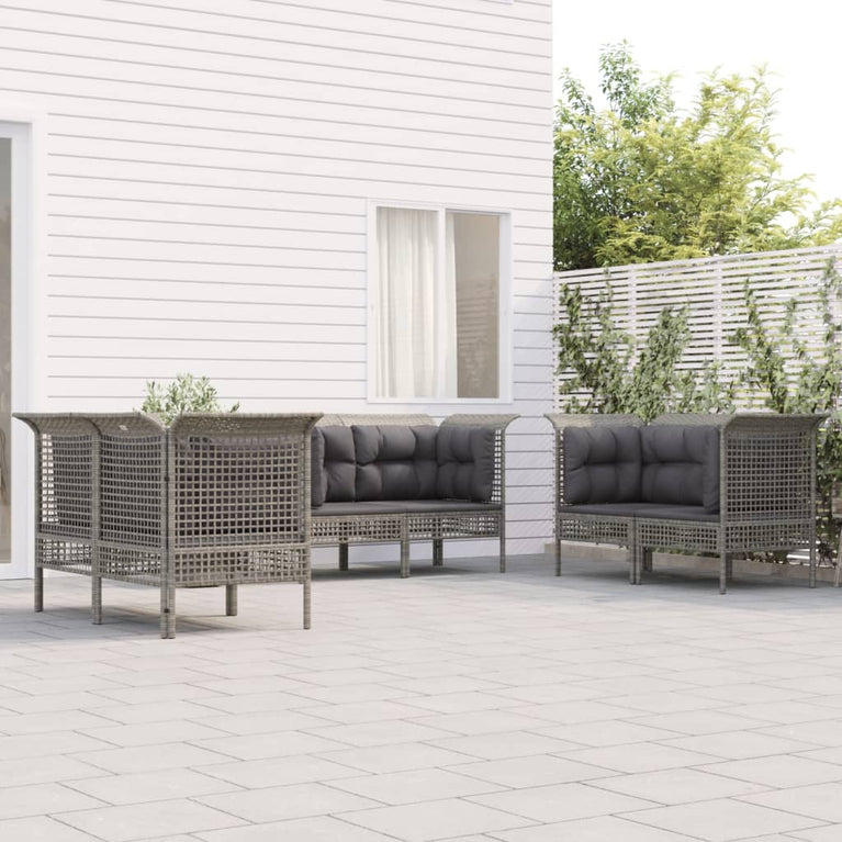 6-delige Loungeset met kussens poly rattan grijs MeubelReus