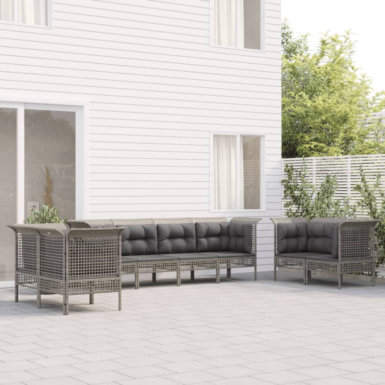 8-delige Loungeset met kussens poly rattan grijs MeubelReus