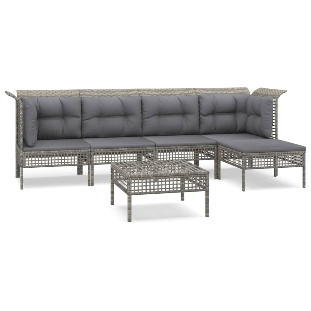 6-delige Loungeset met kussens poly rattan grijs MeubelReus