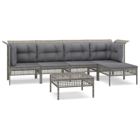 6-delige Loungeset met kussens poly rattan grijs MeubelReus