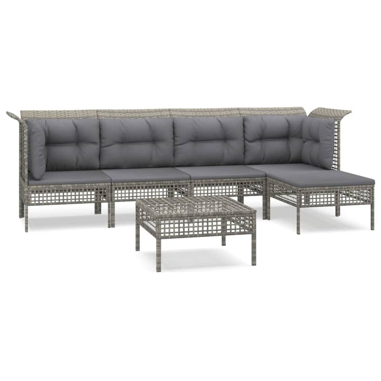 6-delige Loungeset met kussens poly rattan grijs MeubelReus