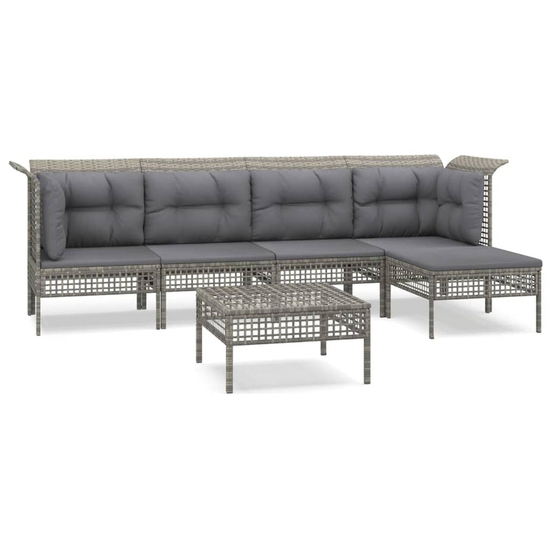 6-delige Loungeset met kussens poly rattan grijs MeubelReus