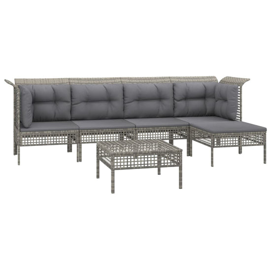 6-delige Loungeset met kussens poly rattan grijs MeubelReus
