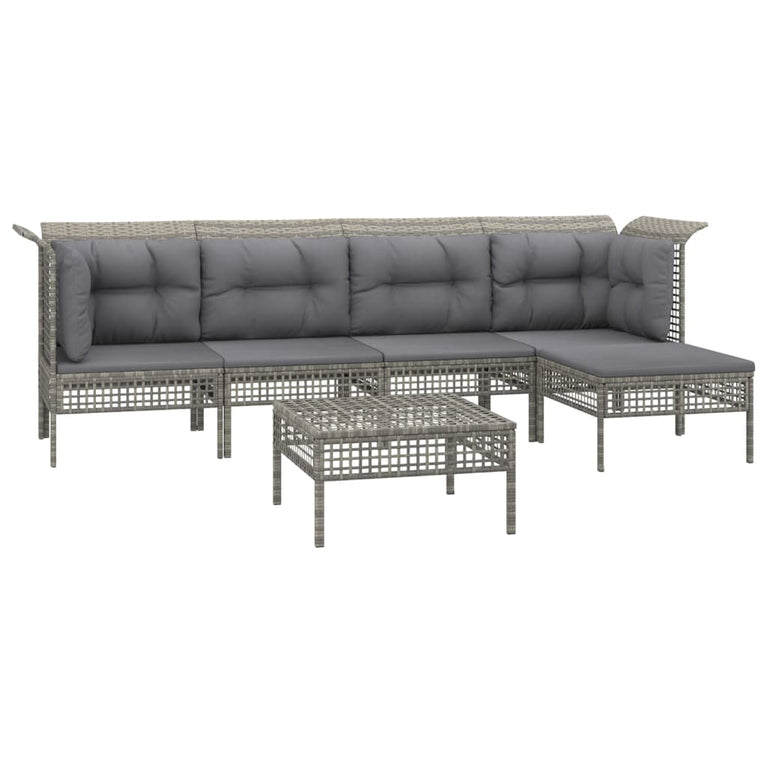 6-delige Loungeset met kussens poly rattan grijs MeubelReus