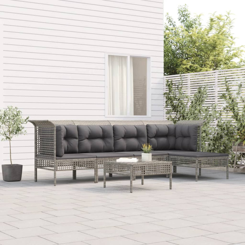 6-delige Loungeset met kussens poly rattan grijs MeubelReus
